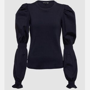 Veronica Beard Fawn Black Puff Sleeve Top - Size S